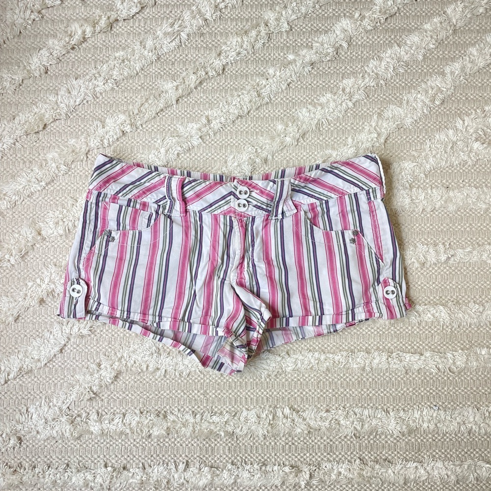 y2k Candie's Pink and White Striped Low Rise Shorts